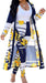 Womens Two Piece Outfits Strips Floral Print Open Front Cardigan and Pants Jumpsuits Set Yellow Large