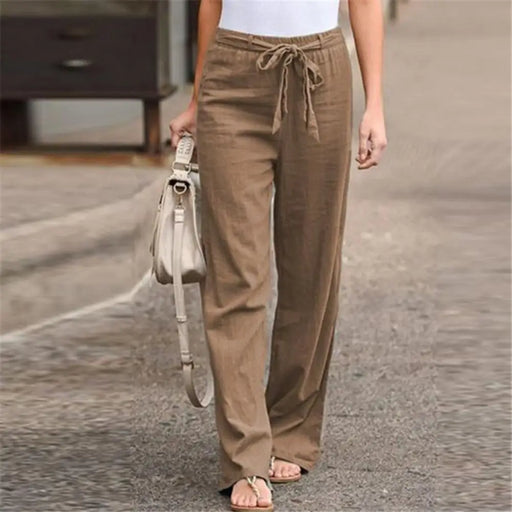 Summer Women'S Elastic Waist Solid Color Trousers Loose Sports Straight Wide Leg Belt Trousers Women'S plus Size Casual Trousers