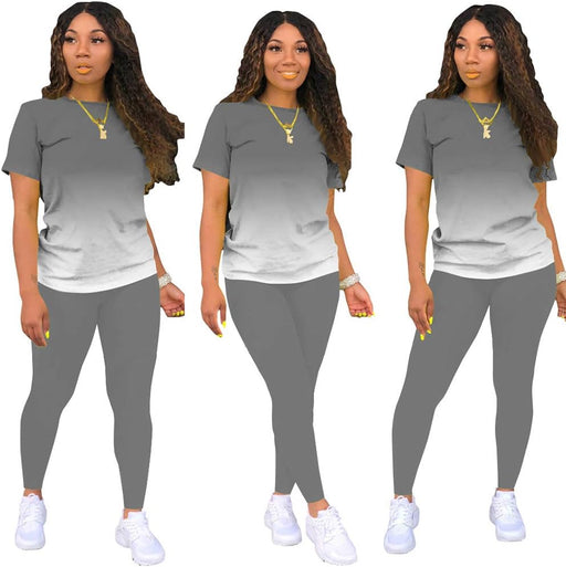 Women'S 2 Piece Casual Short Sleeve Bodycon Sweatpant Set T-Shirt Tracksuits Outfit, C-Gradient Gray, Medium