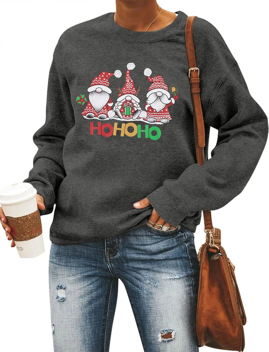 Christmas Sweatshirt for Women Christmas Gnome Sweatshirt Cute Gnomes Graphic Pullover Xms Holiday Sweater Top Dark Gray