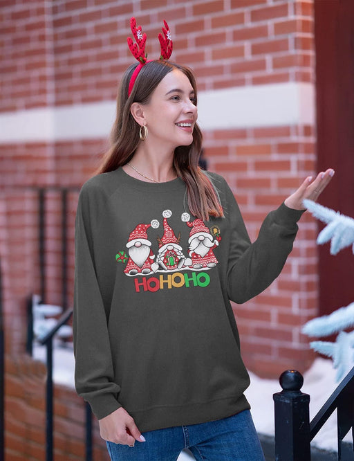 Christmas Sweatshirt for Women Christmas Gnome Sweatshirt Cute Gnomes Graphic Pullover Xms Holiday Sweater Top Dark Gray